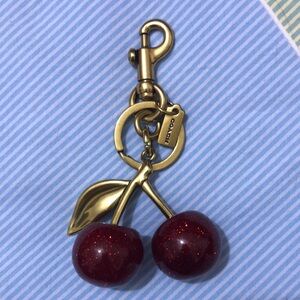 Coach Gold-Tone Cherry Keyring with Red Glitter Cherries